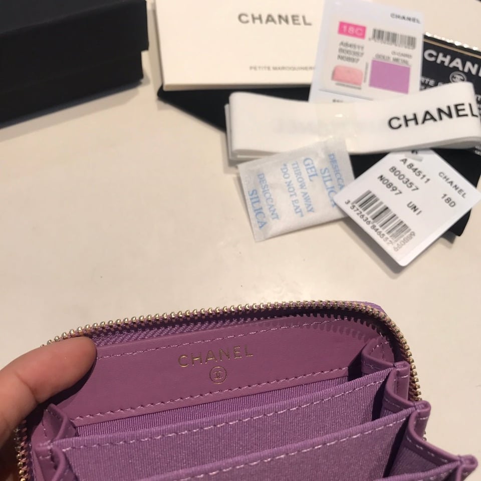 Chanel Zipped Caviar Purse 11 Purple Calfskin Gold Icon view 10