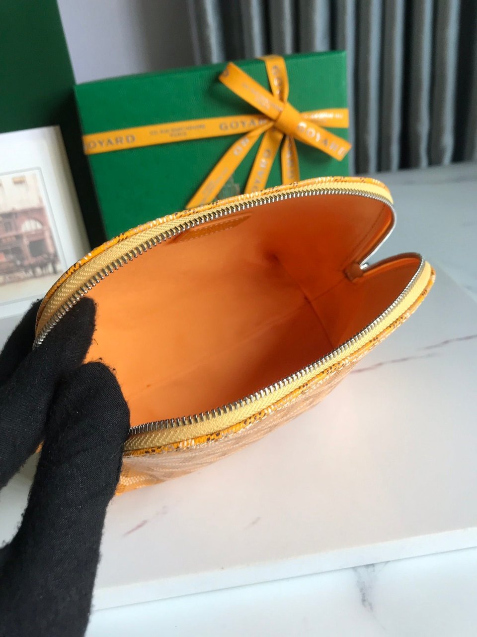 Goyard Vendôme Cosmetic Pouch 17 Cm Yellow Goyardine Canvas And Calfskin Trim view 6