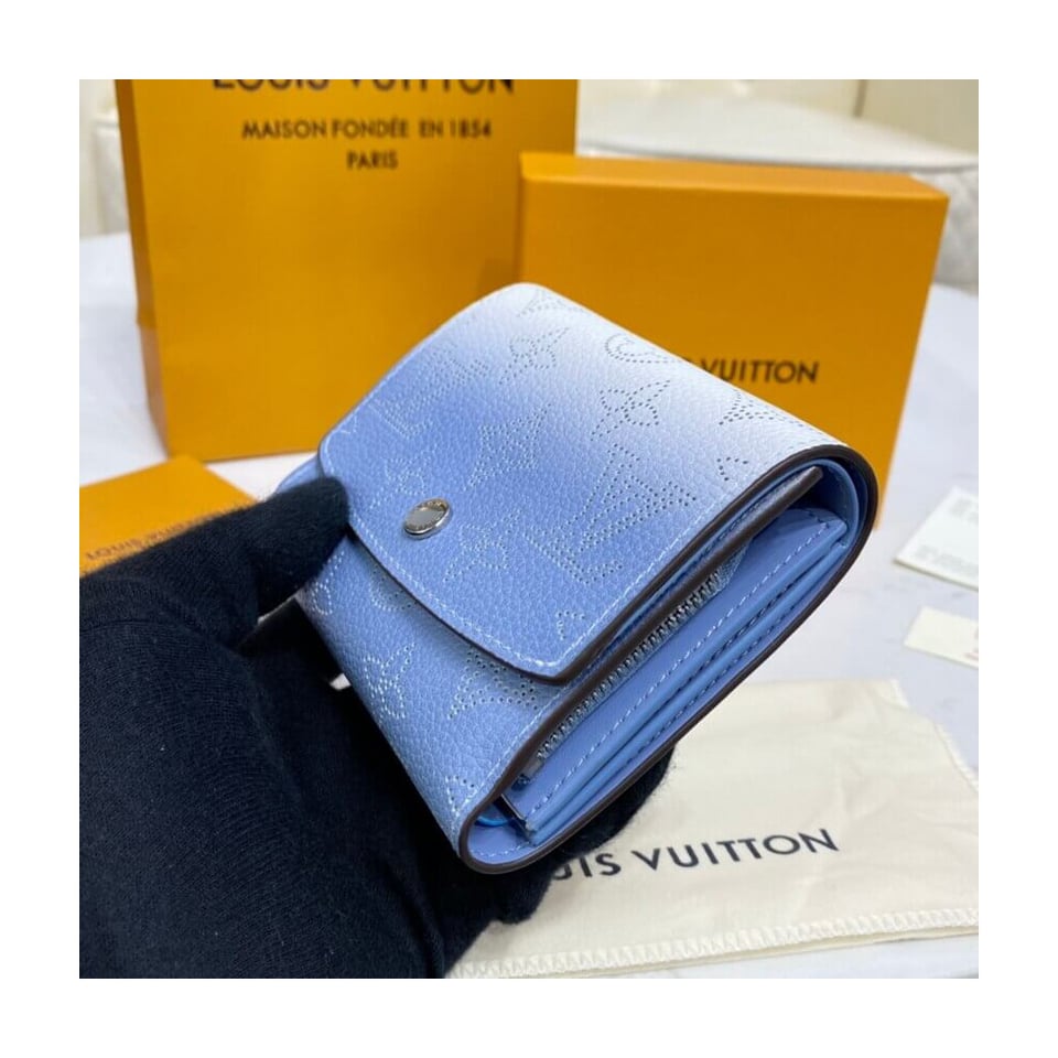 Louis Vuitton Iris Compact Wallet in Blue Gradient Mahina Perforated Leather view 4