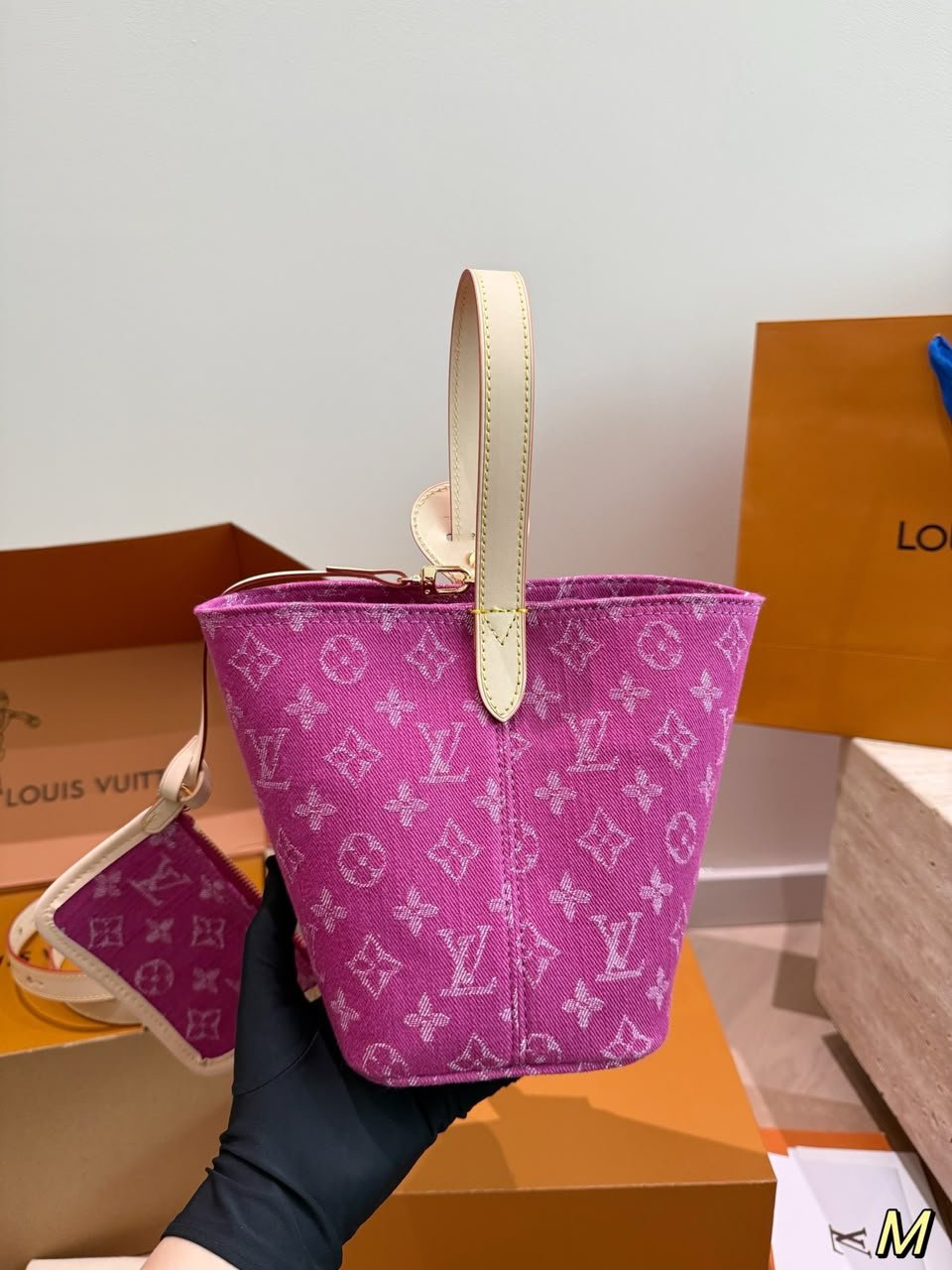 Louis Vuitton All In BB Bag Fuchsia Denim Fabric 16cm M27626 view 6