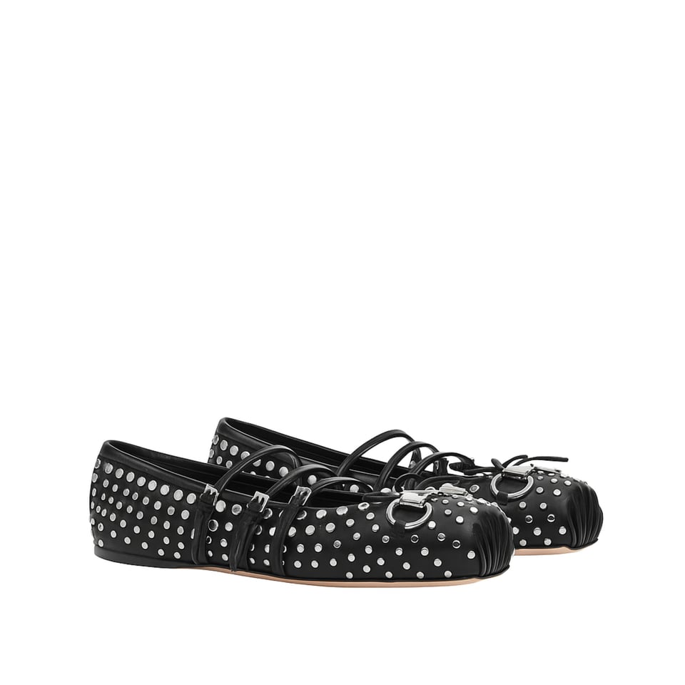 Gucci Women’S Horsebit Ballet Flat Allover Studs Black 814317 Aaeev 1050