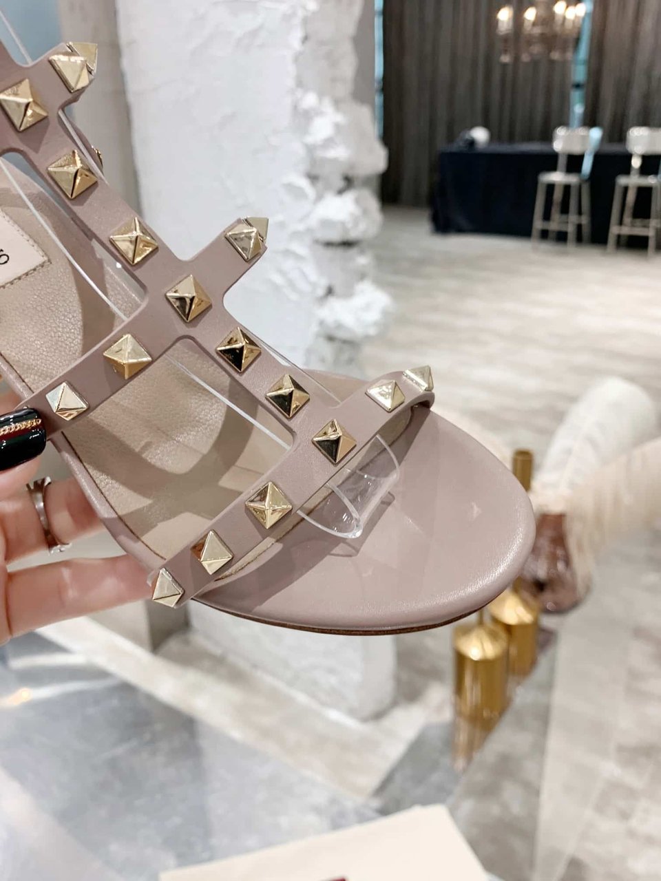 Valentino Garavani Rockstud Leather Sandals Beige view 7