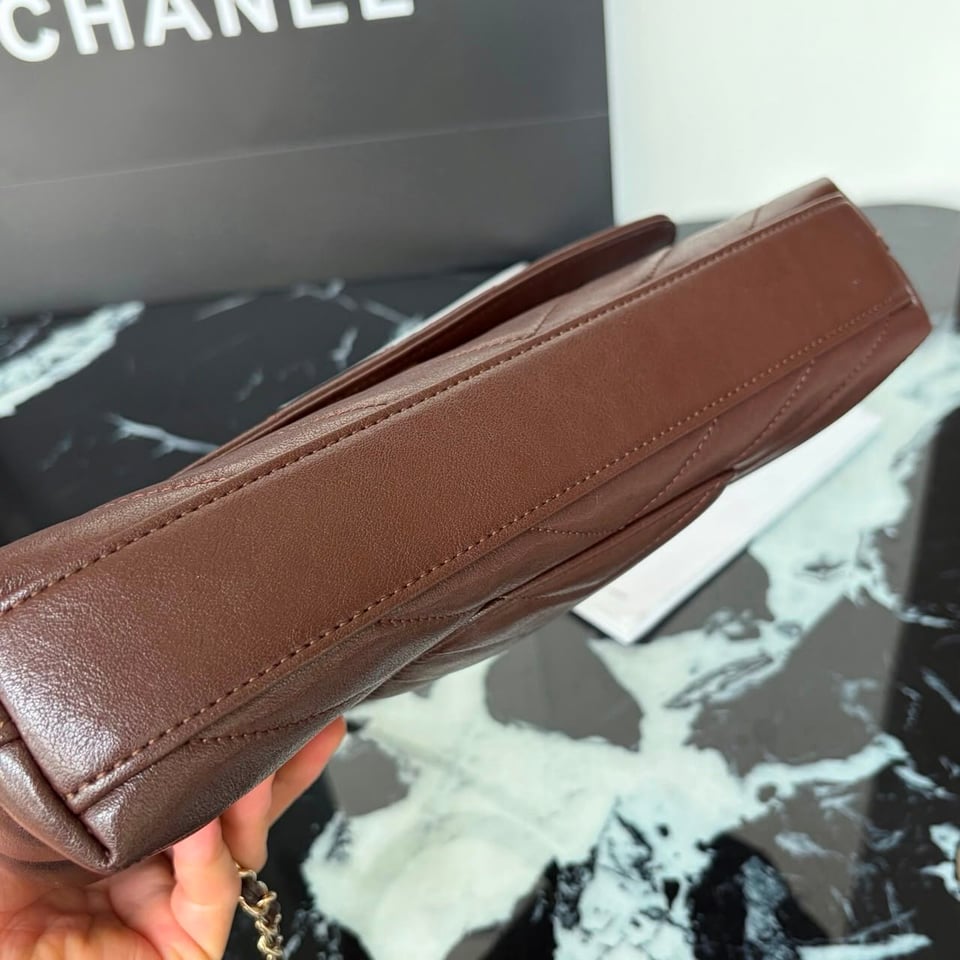 Chanel Maxi Flap Bag With Top Handle 31cm/12.2in Brown AS6091 view 5