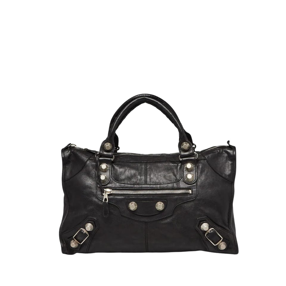 Balenciaga Black Lambskin Leather Giant Silver Work Bag 30cm/11.8in