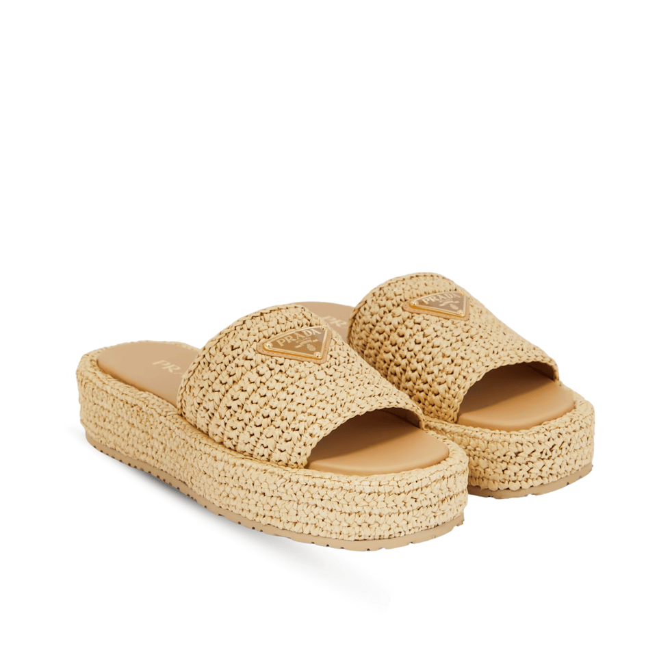 Prada Natural Crochet Platform Slides view 2