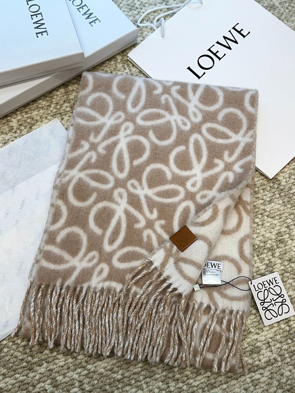 Loewe Mohair Scarf Anagram Beige For Women 186cm view 6
