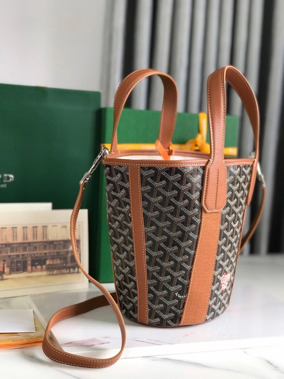 Goyard Small Belharra 24 Cm Black Goyardine Canvas And Tan Lambskin view 8
