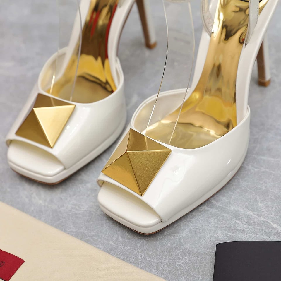 Valentino Garavani Roman Gold Stud Block Pump White view 3