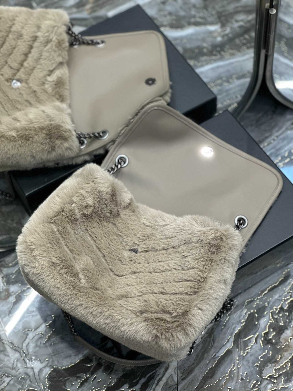 Saint Laurent Niki Medium Chain Bag In Shearling Brown view 5