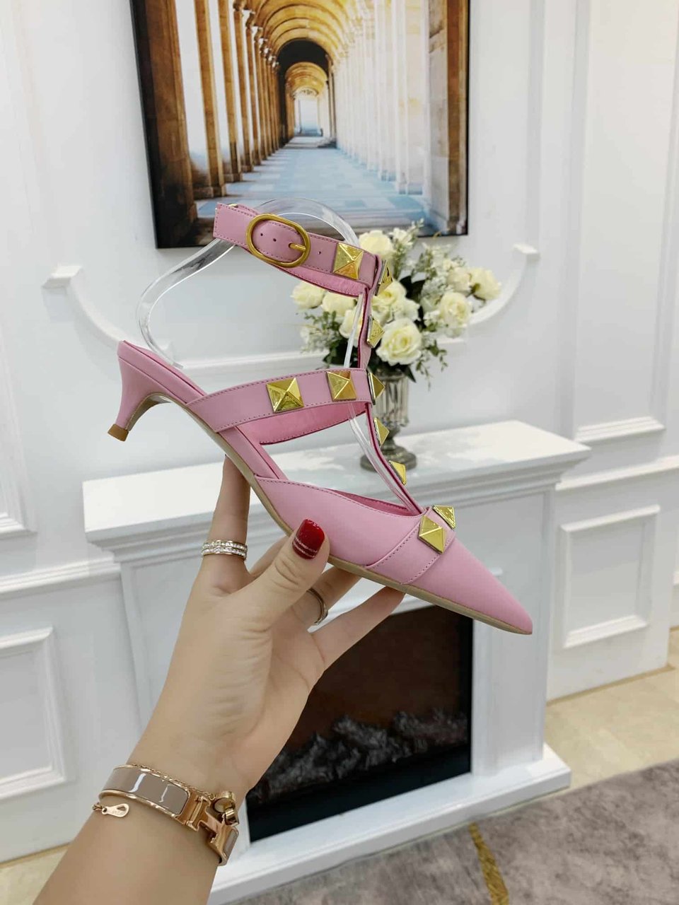 Valentino Garavani Roman Stud Kitten Heel Pumps Pink view 8