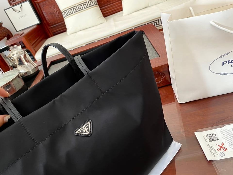 Prada Re-Nylon And Saffiano Leather Tote Bag Black view 4