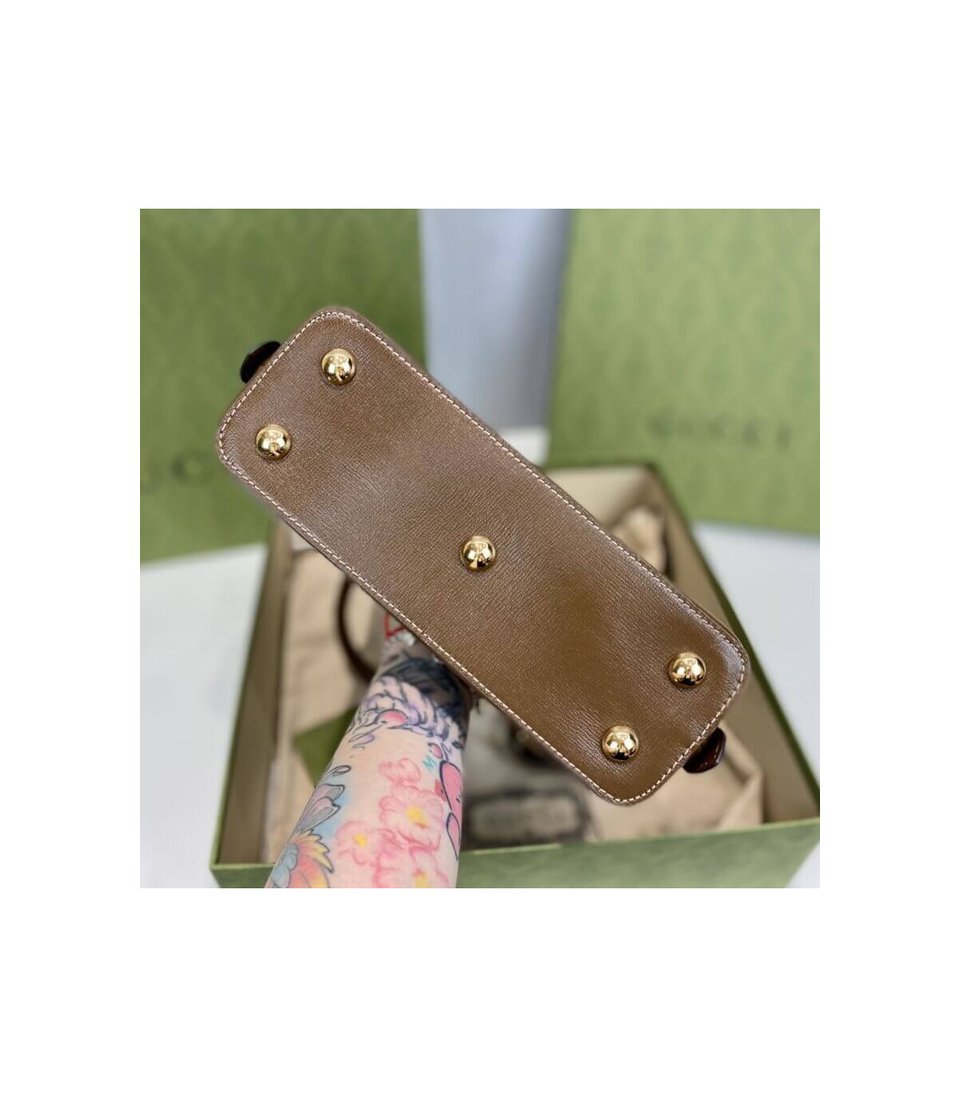 Gucci 1955 Horsebit mall Top Handle Bag In Brown GG Supreme Canvas view 14
