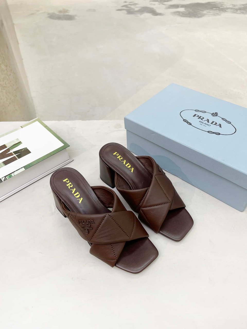 Prada Crossover Nappa Leather Sandals In Dark Brown view 3