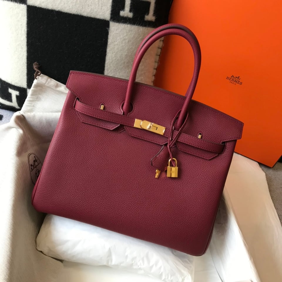 Hermes Birkin 35Cm Burgundy Togo Leather Gold Hardware