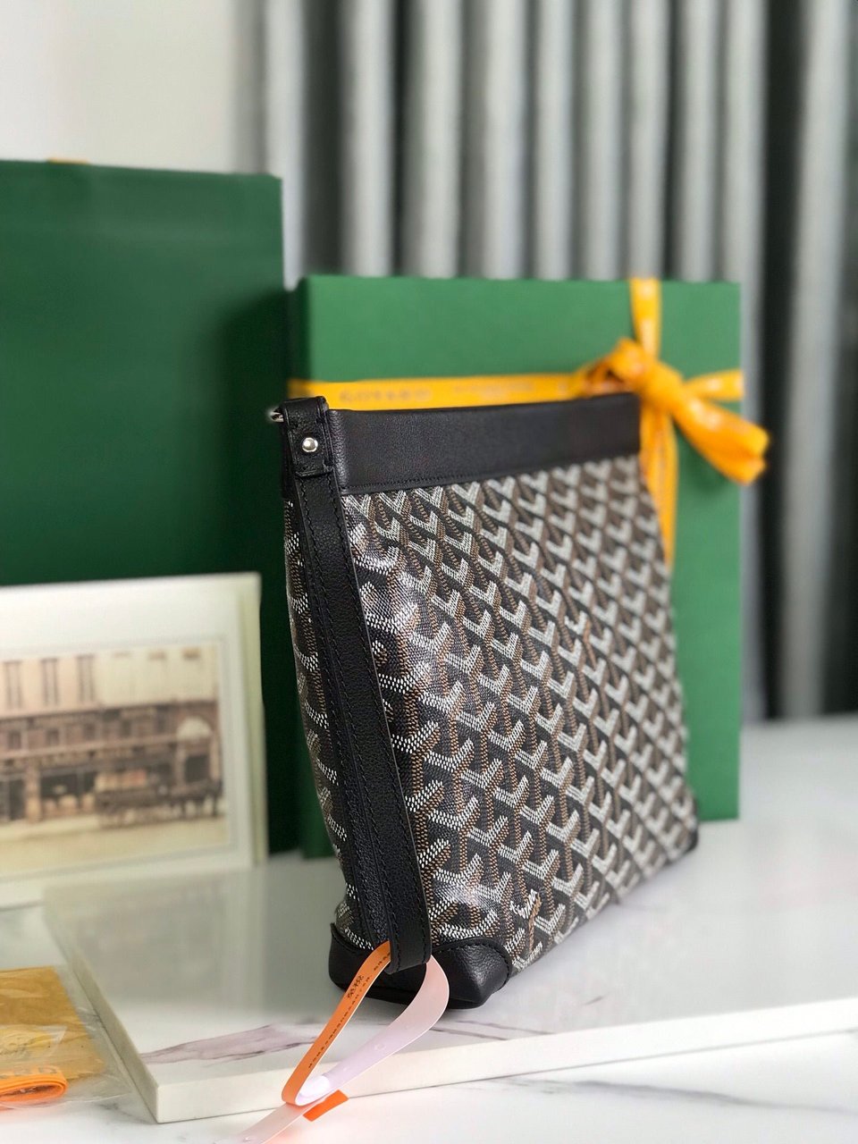 Goyard Conti Pouch 24 Cm Black Lambskin And Goyardine Canvas view 9