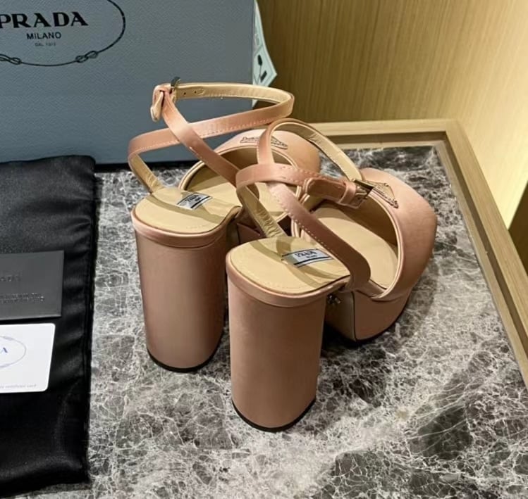 Prada High-Heeled Satin Sandals Pink view 7
