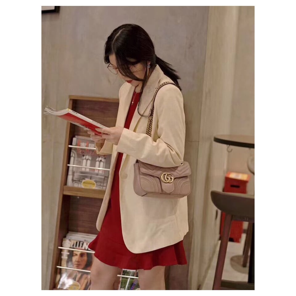 Gucci GG Marmont Matelasse Chevron Leather Mini Bag Nude Pink view 4