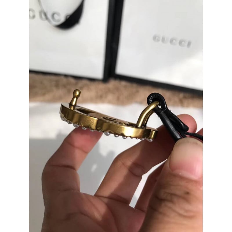 Gucci 20mm Leather Belt With Pearl Double G 453260 view 5