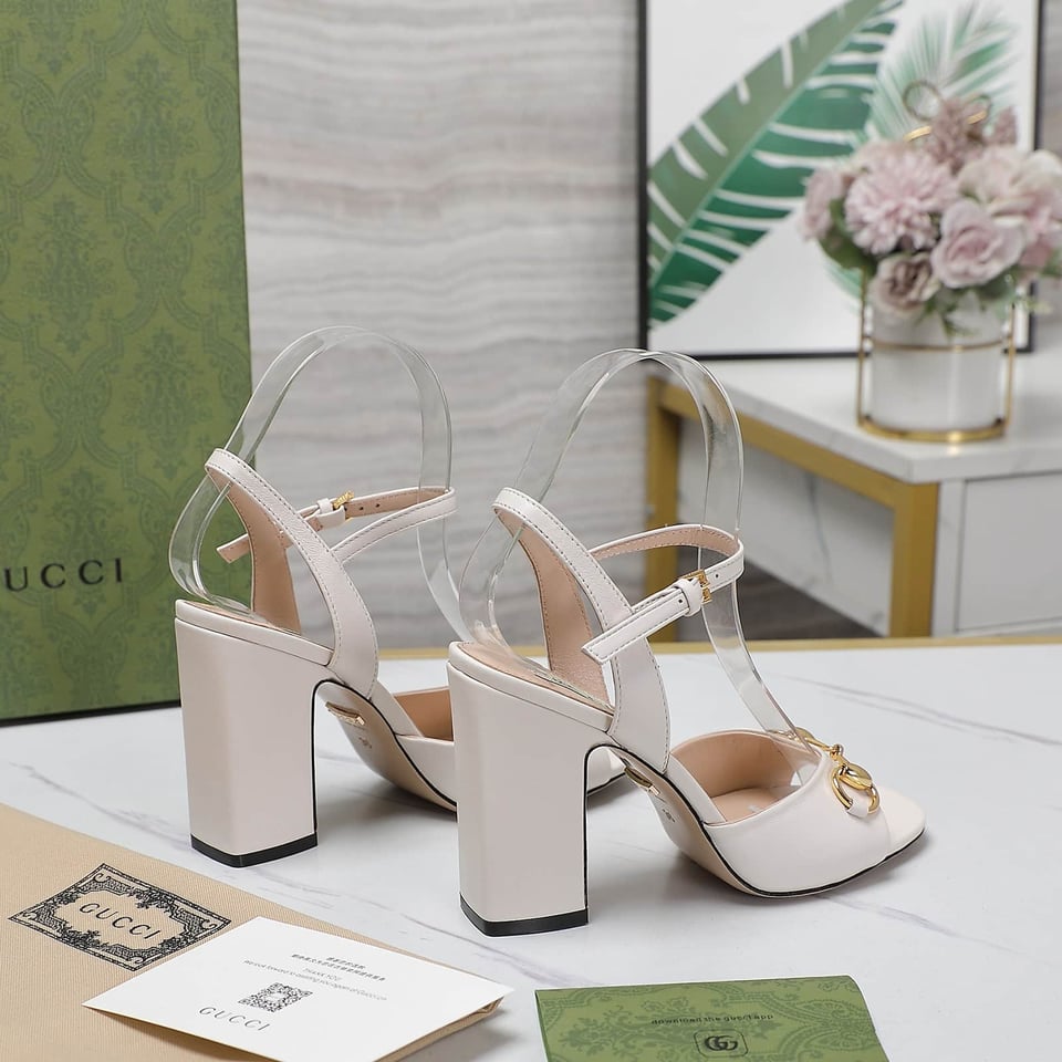 Gucci Women’S Horsebit High Heel Sandal White view 9