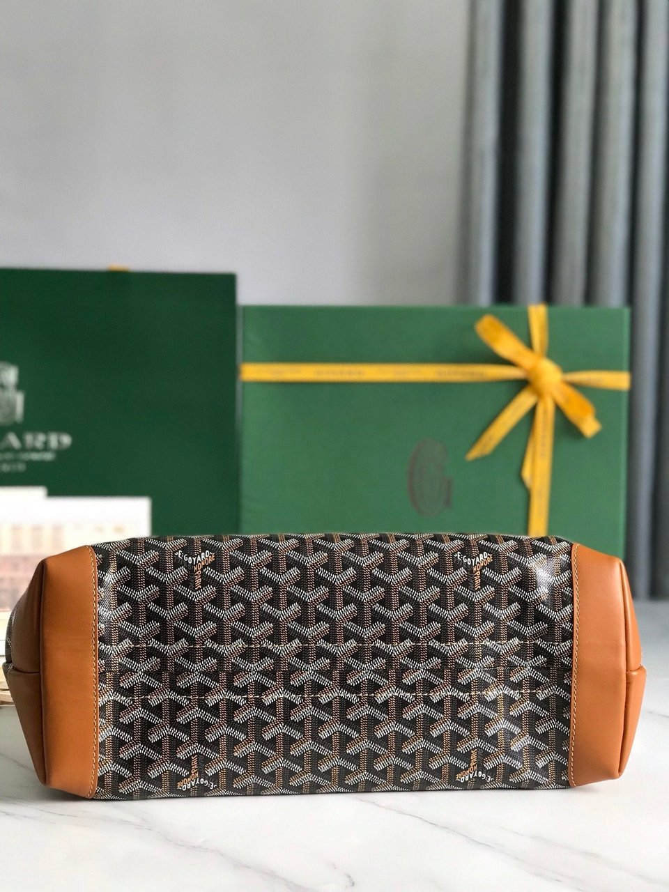 Goyard Bellechasse Biaude Pm Bag 36 Cm Black Goyardine Canvas And Tan Calfskin Trim view 10