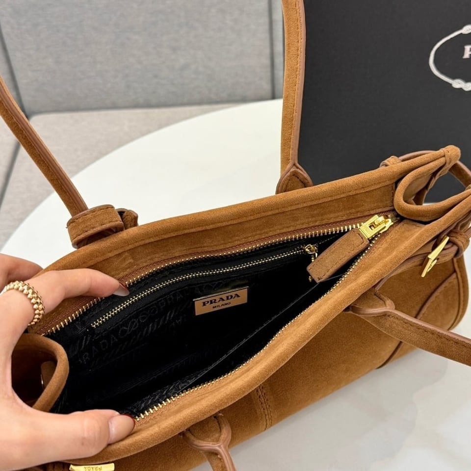 Prada Medium Suede Handbag Cinnamon 32Cm view 7
