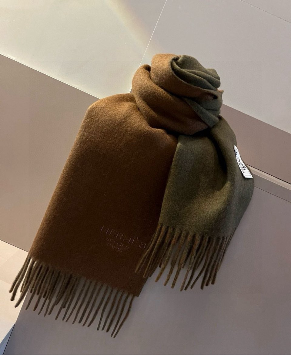 Hermes Cashmere Scarf Colorblock Brown For Women 180cm view 3