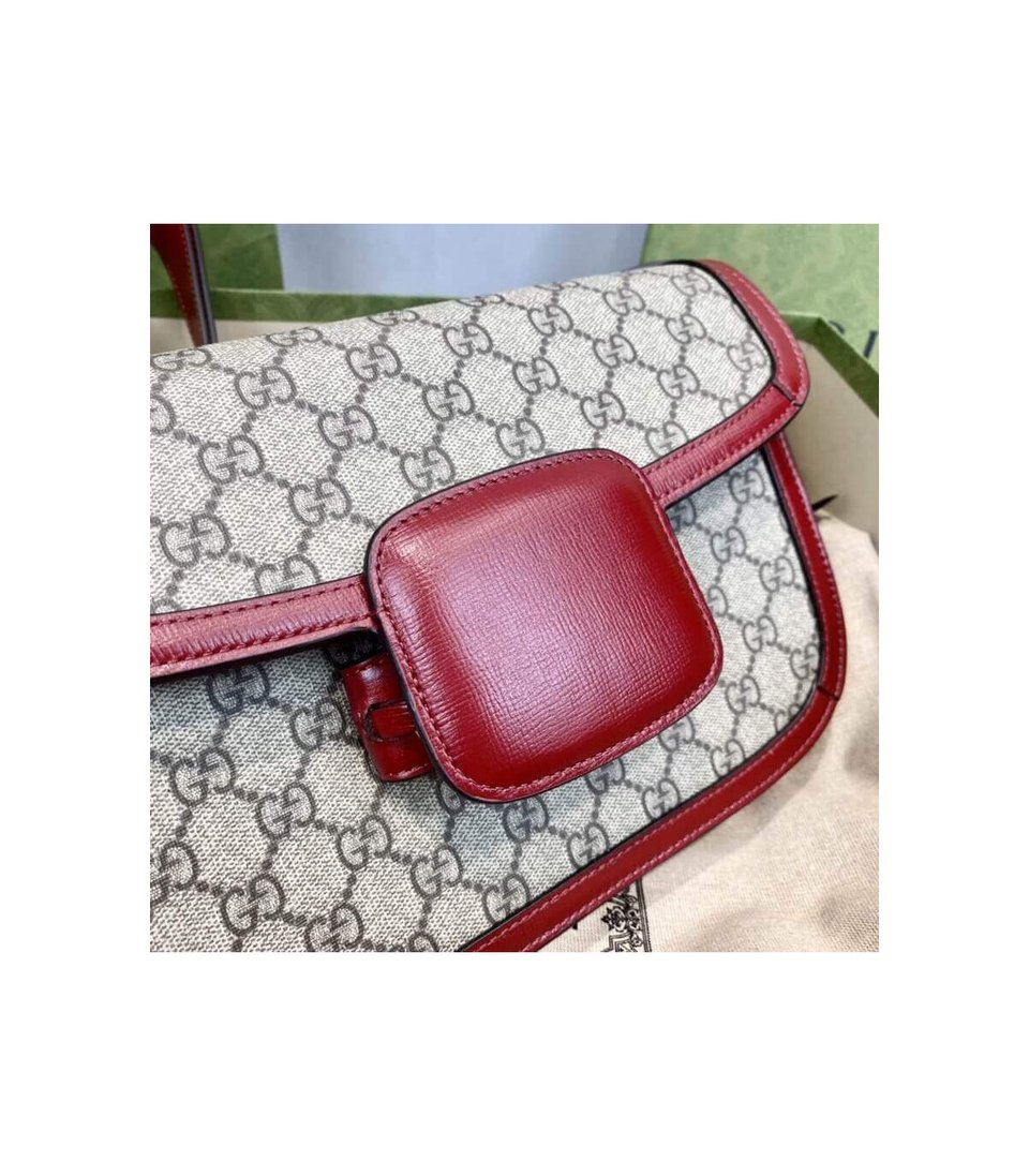 Gucci 1955 Horsebit Red GG Supreme Canvas Shoulder Bag 25cm view 9