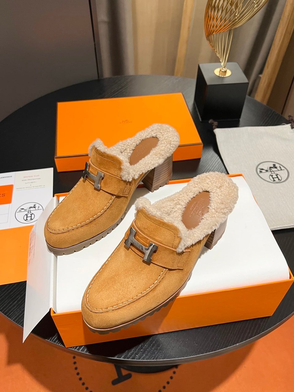Hermes Flore 60 Mule Light Brown view 9
