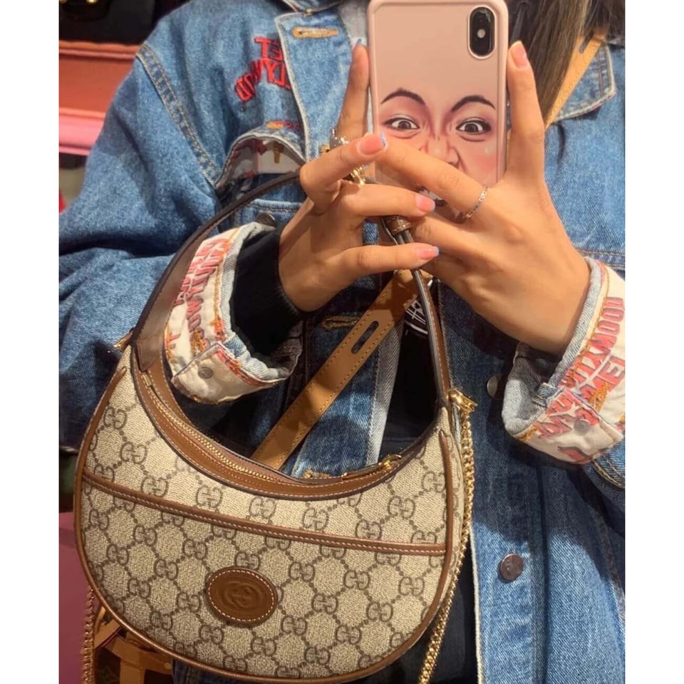 Gucci Half-Moon-Shaped Mini Bag with Interlocking G Brown view 8