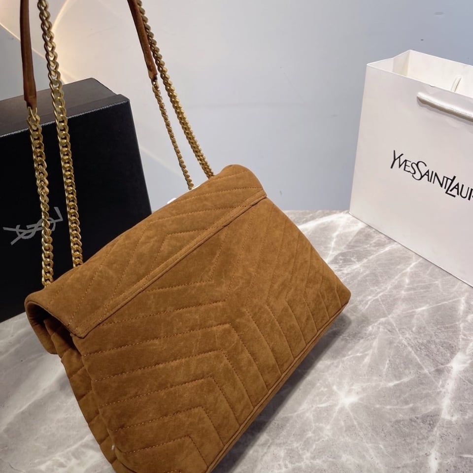 Saint Laurent Cinnamon Loulou Large Chain Bag In Suede Brown 31Cm view 4