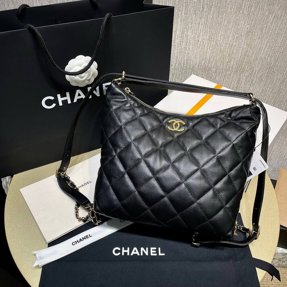 Chanel Hobo Bag in Black Lambskin view 7