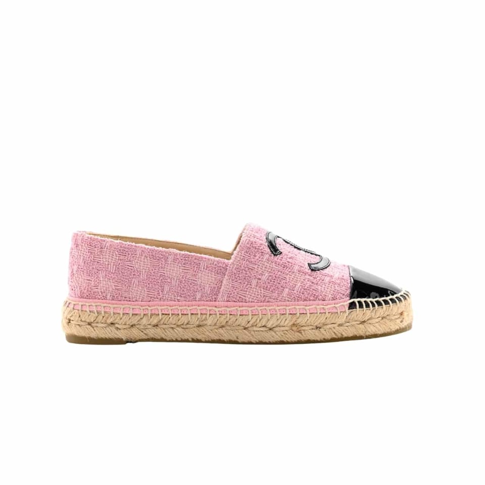 Chanel Tweed Patent Cc Espadrilles Slip On Pink Black view 2
