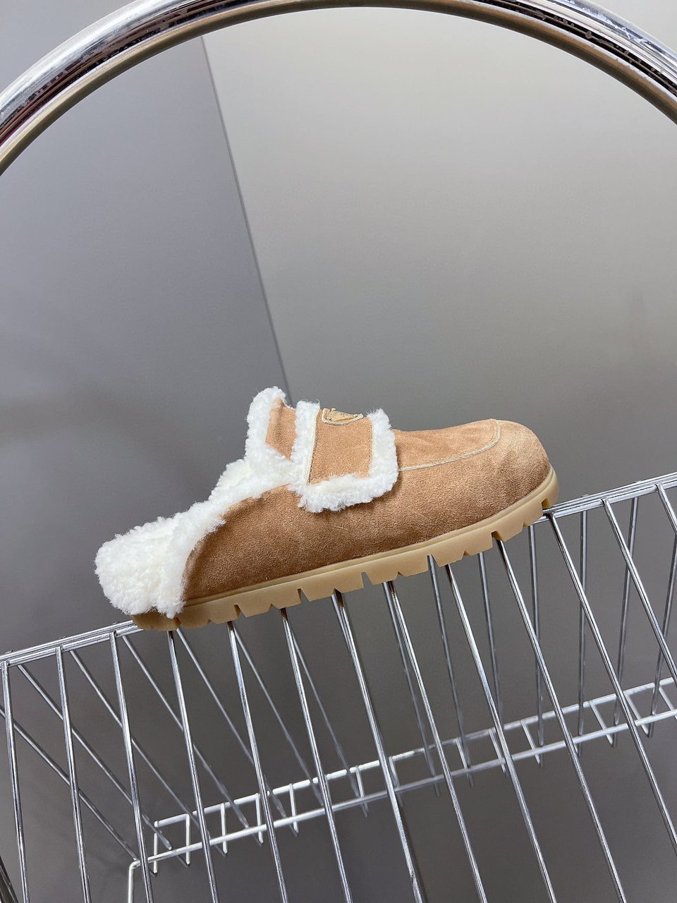 Prada Suede And Shearling Slippers Ecru 1S711M X0O F0379 F Zg20 view 6