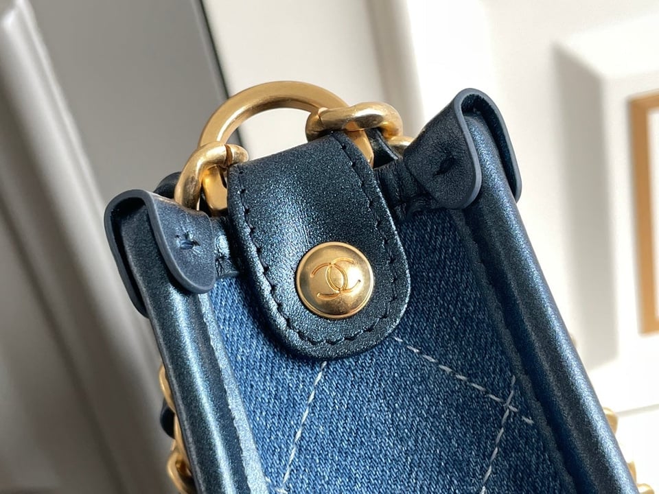 Chanel 24S 20Cm Hobo Bag Blue Denim Gold Hardware view 7