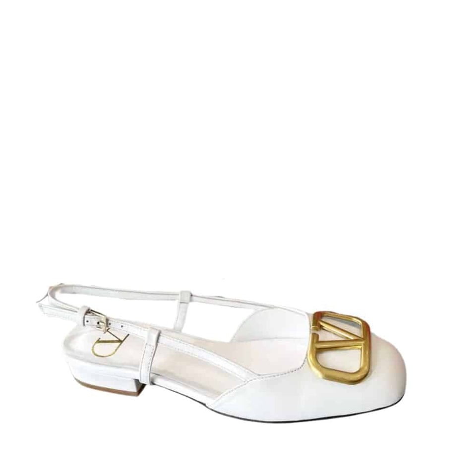 Valentino Garavani V Logo Leather Slingback Flats White view 2