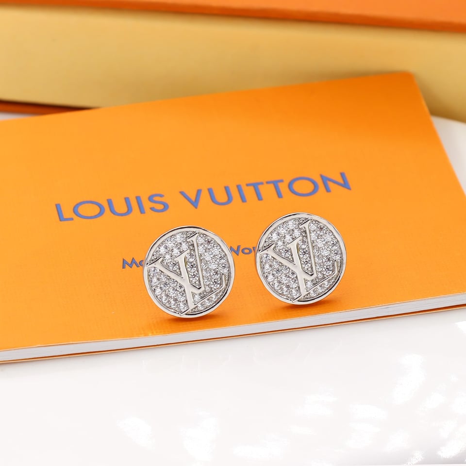 Louis Vuitton Sparkling Circle Stud Earrings White Gold Tone