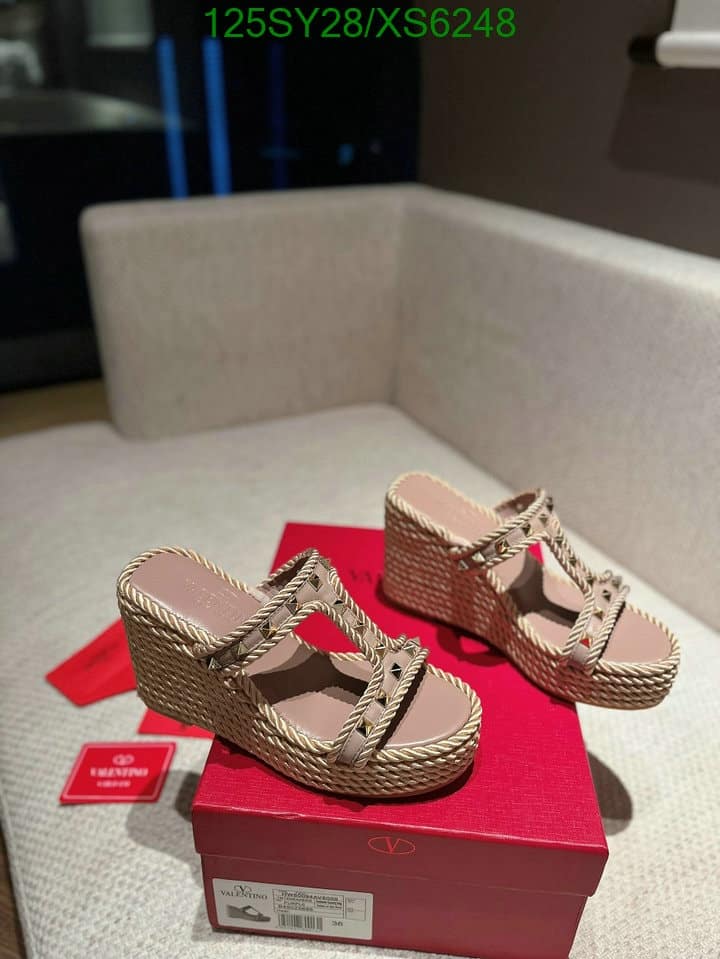Valentino Garavani Rockstud Leather Wedge Sandals Beige view 5