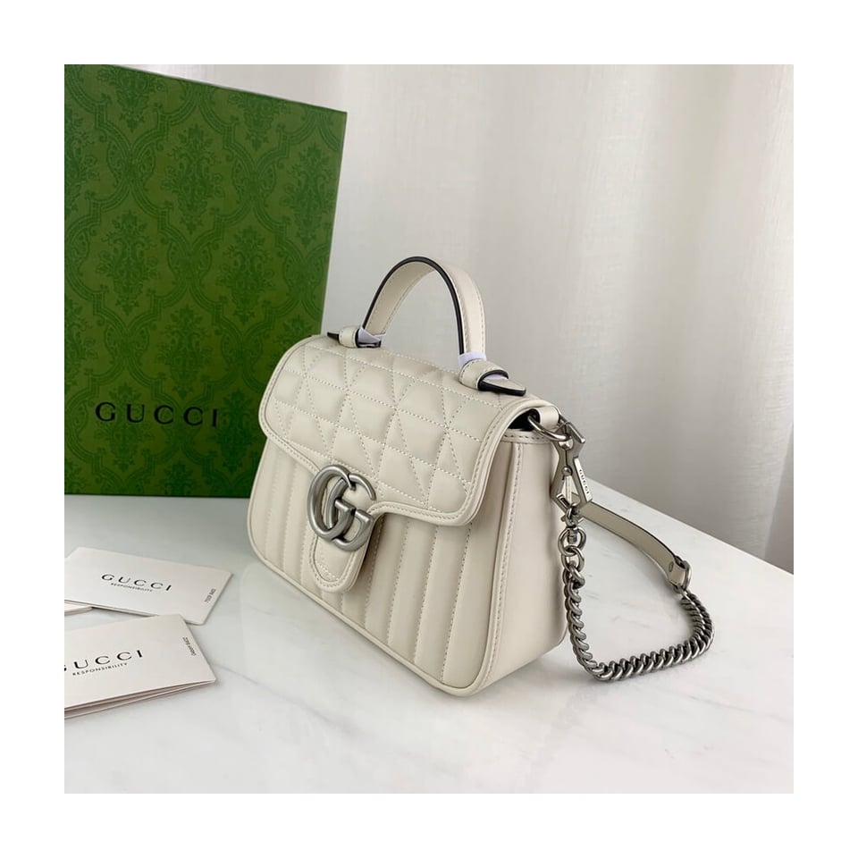 Gucci GG Marmont White Matelasse Leather Mini Top Handle Bag view 5