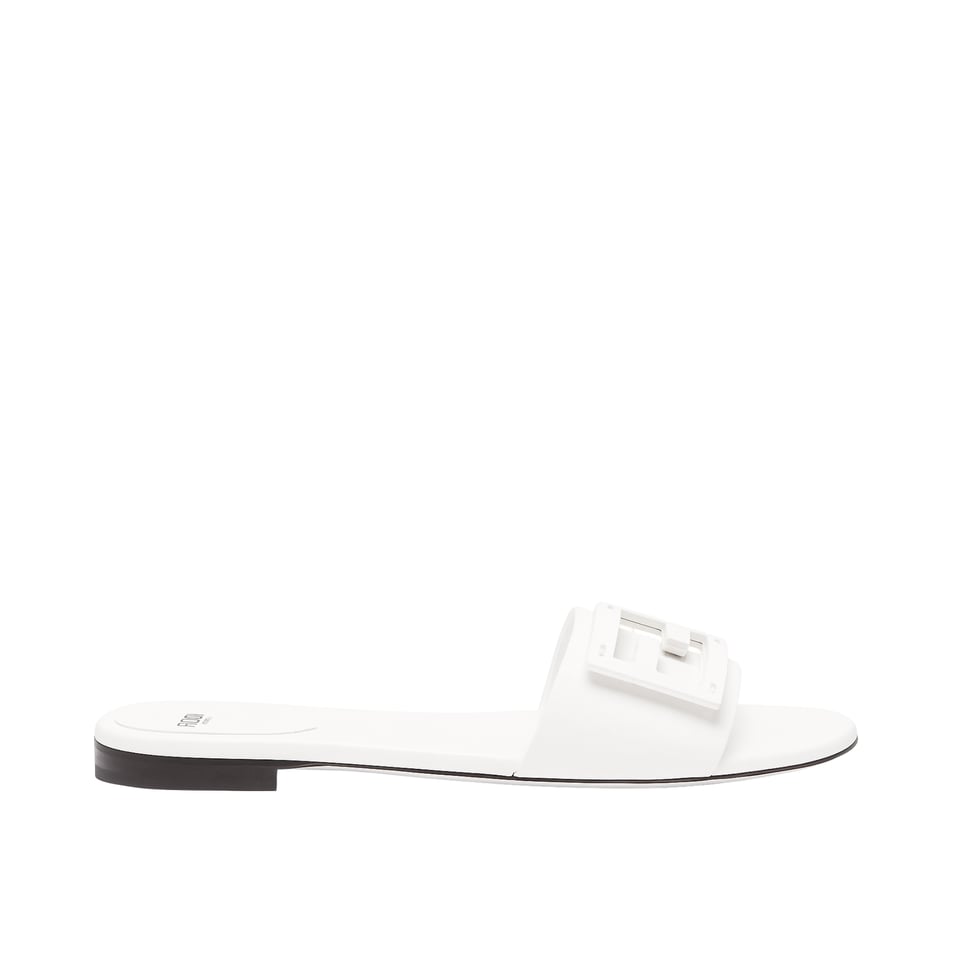 Fendi Baguette White Leather Slides