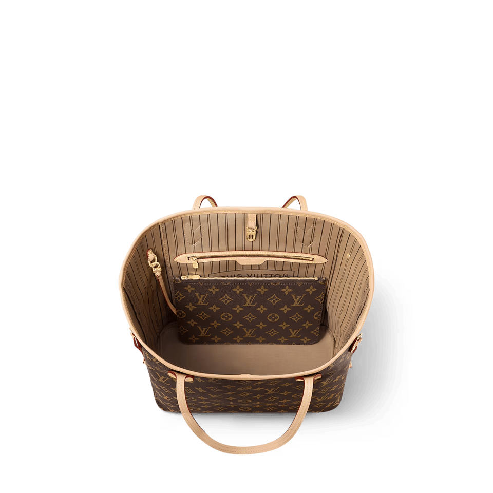 Louis Vuitton Neverfull MM Monogram Canvas Tote Bag Beige 31cm M46975 view 4