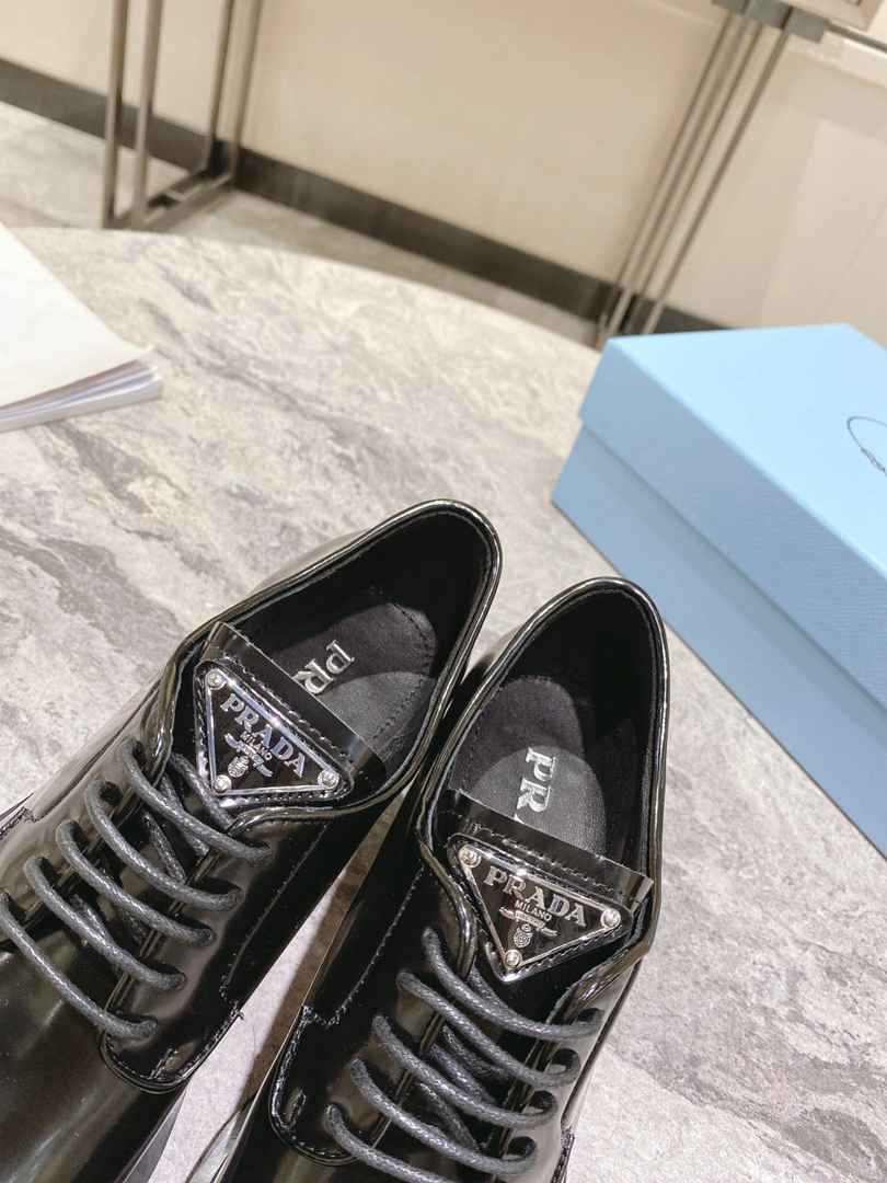 Prada Heeled Brushed Leather Lace-Ups Black 1E976M055F0002F085 view 4