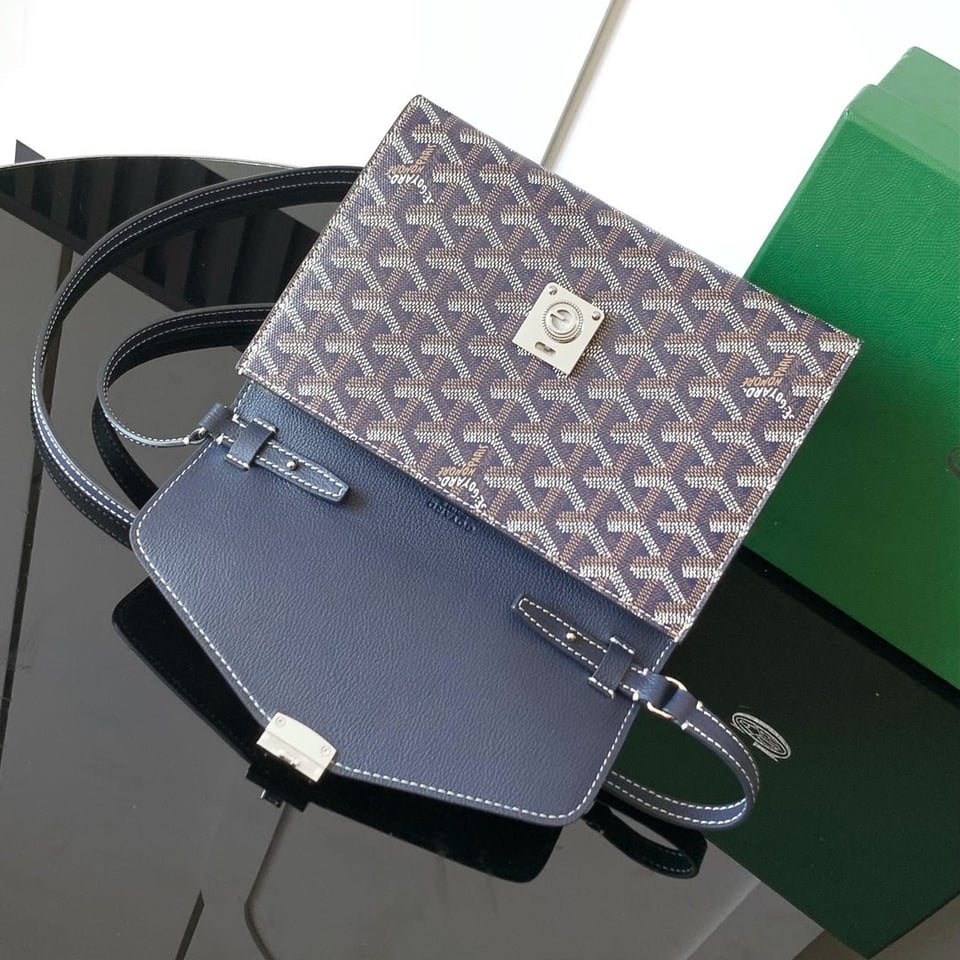 Goyard Chypre Wallet-Pouch 21 Cm Navy Blue Goyardine Canvas And Calfskin view 10