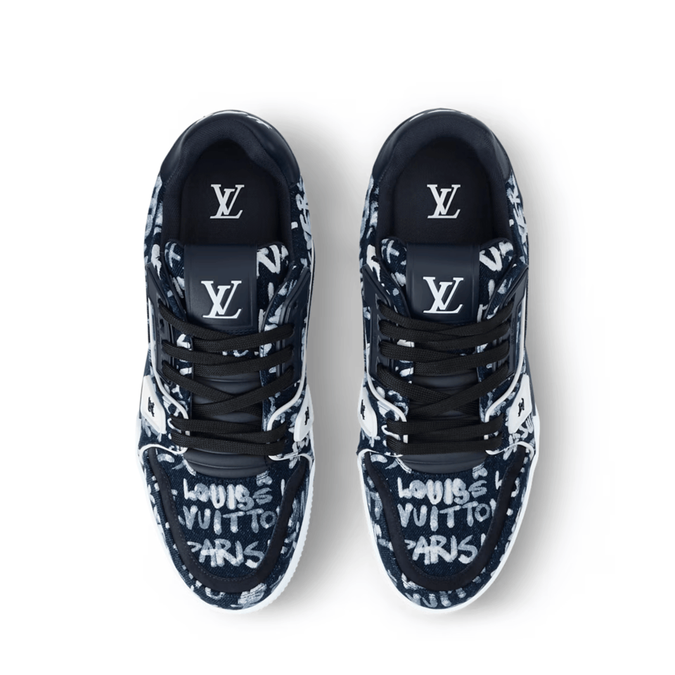 Lv Trainer Sneakers Blue – White Graffiti For Men view 4