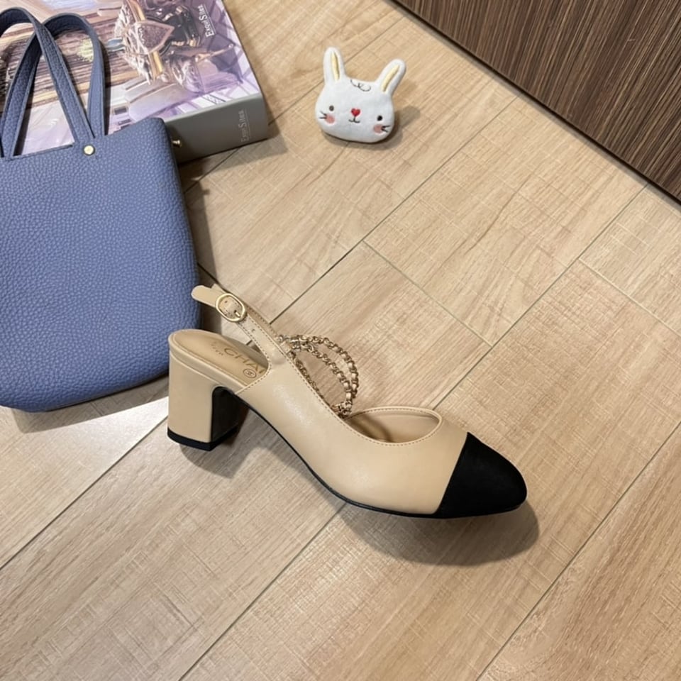 Chanel Slingbacks Goatskin &amp;Amp; Grosgrain Beige &amp;Amp; Black G31318 Y50006 C8378 view 5