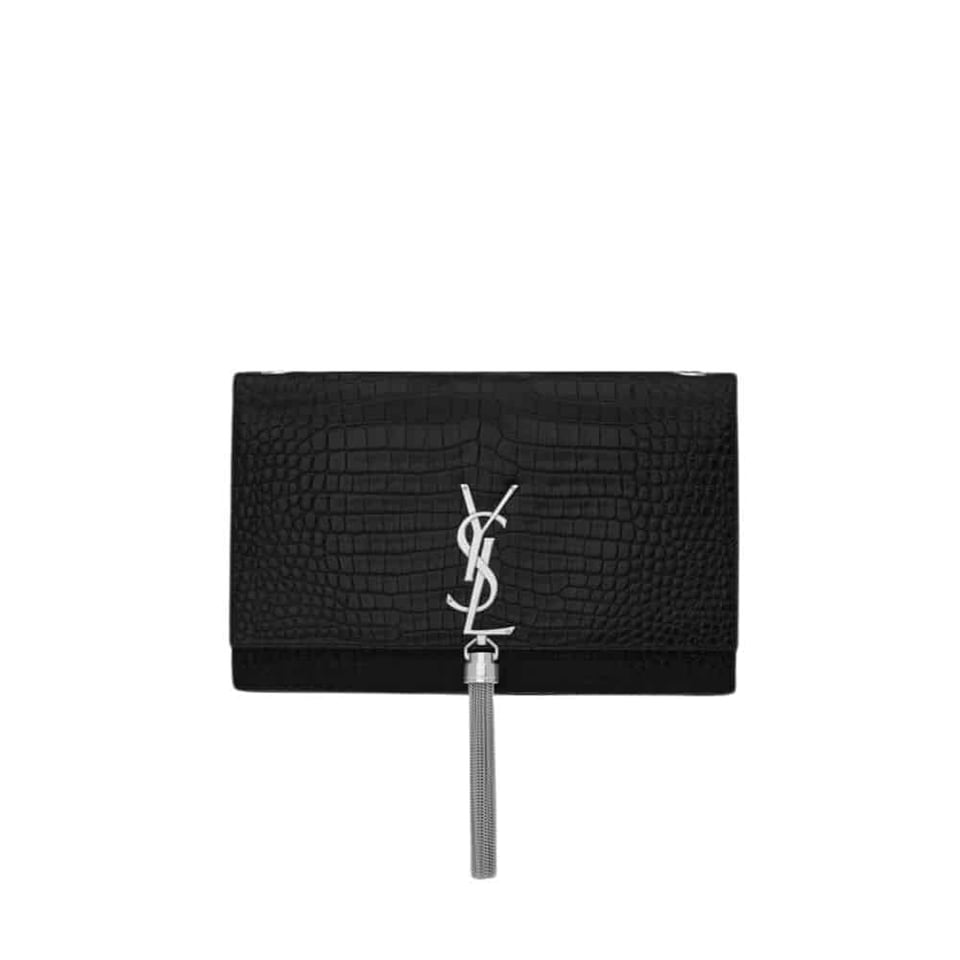 Saint Laurent Kate Tassel Medium Crocodile Embossed Leather Black 22Cm view 2