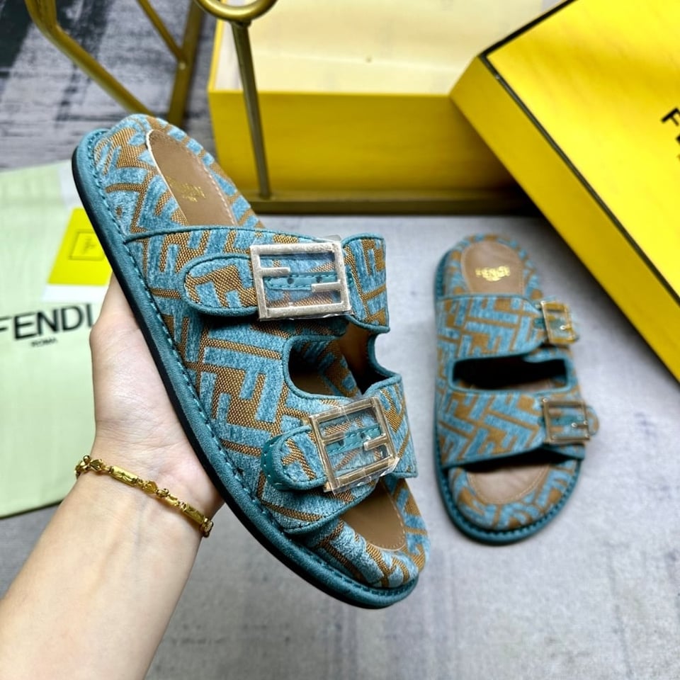 Fendi Feel Ff Jacquard Velvet Slides Light Blue 8X8326Aotmf1R88 view 5