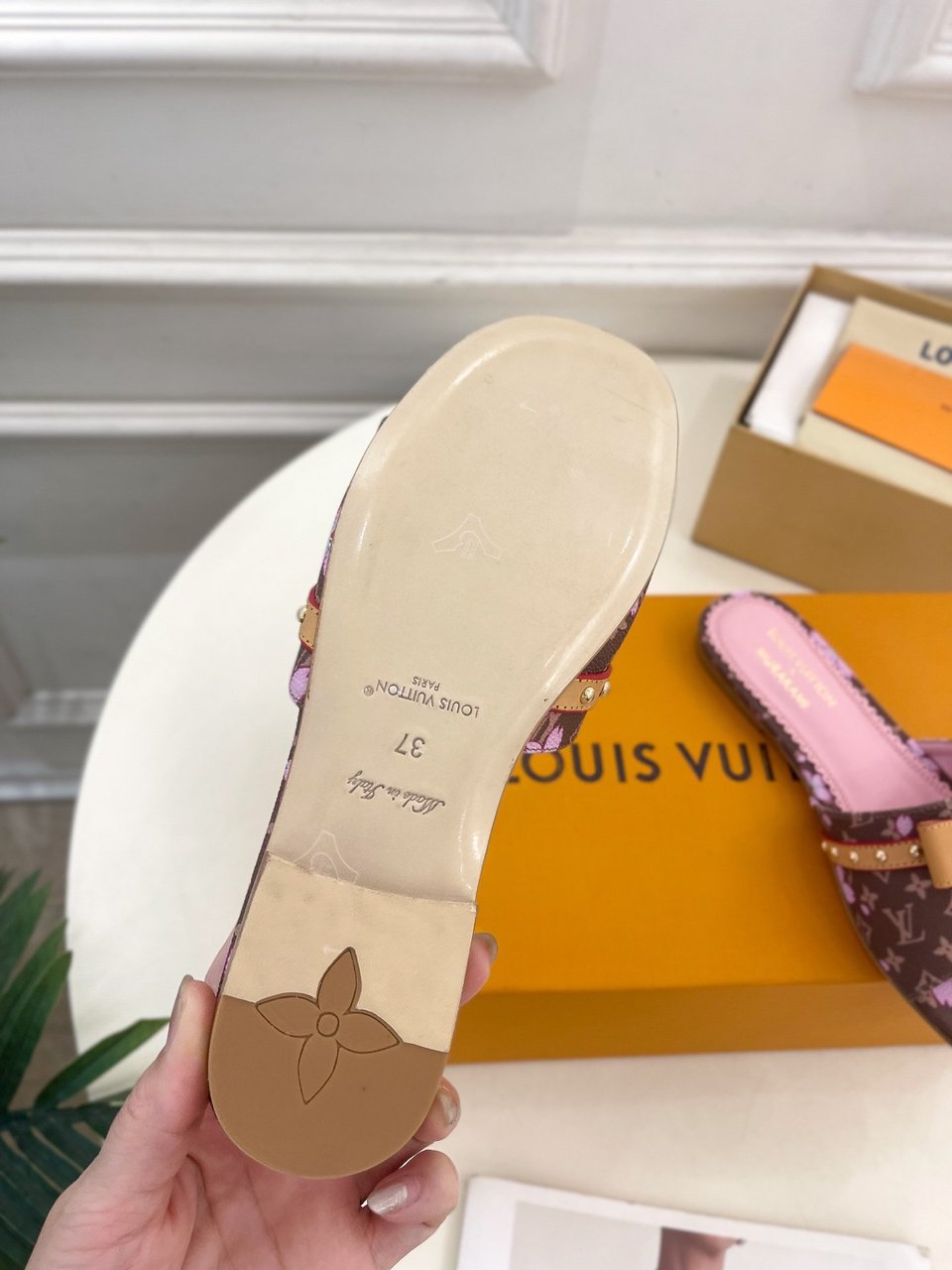 Louis Vuitton x Takashi Murakami Cherry Blossom Flat Slide Sandal Brown Monogram Canvas view 8