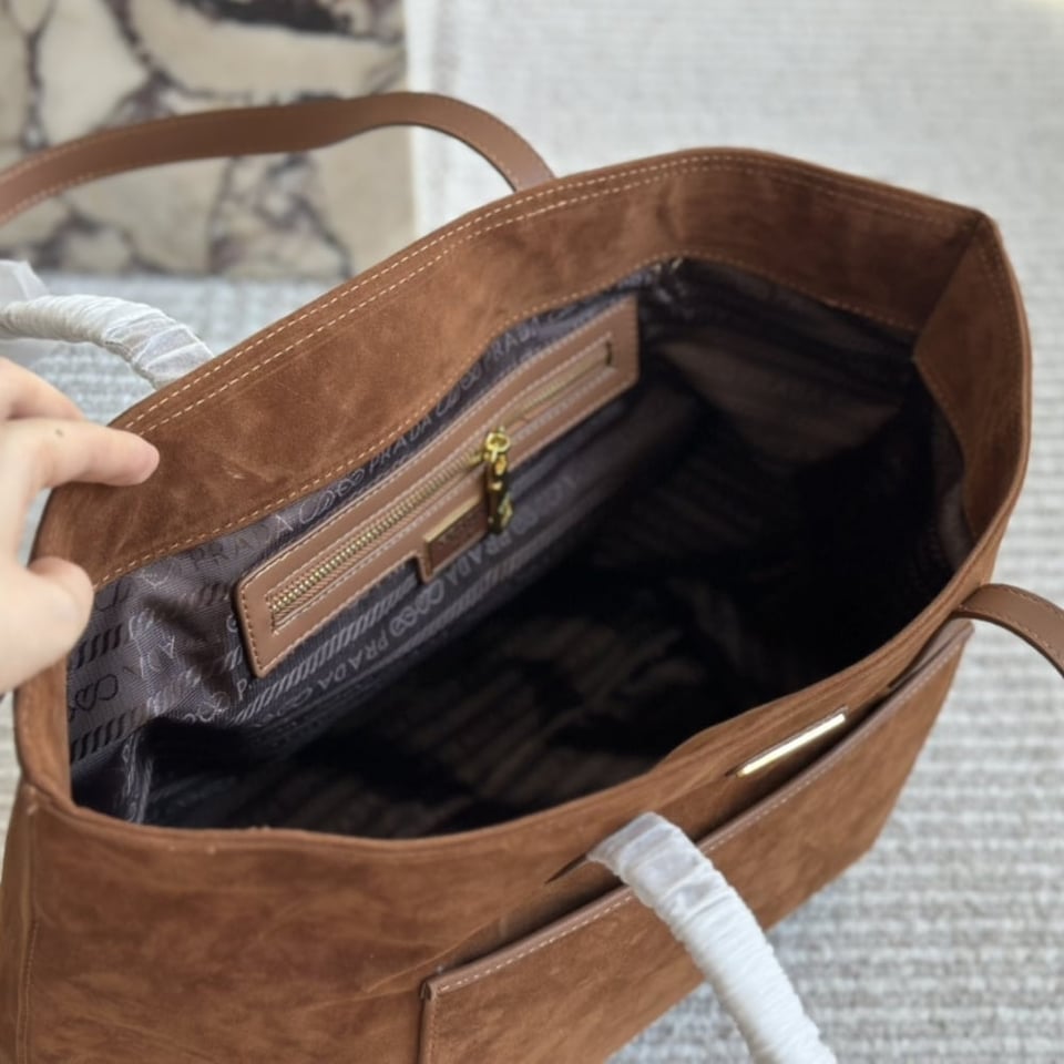Prada Suede Double Tote Bag Cocoa Brown 35Cm view 10