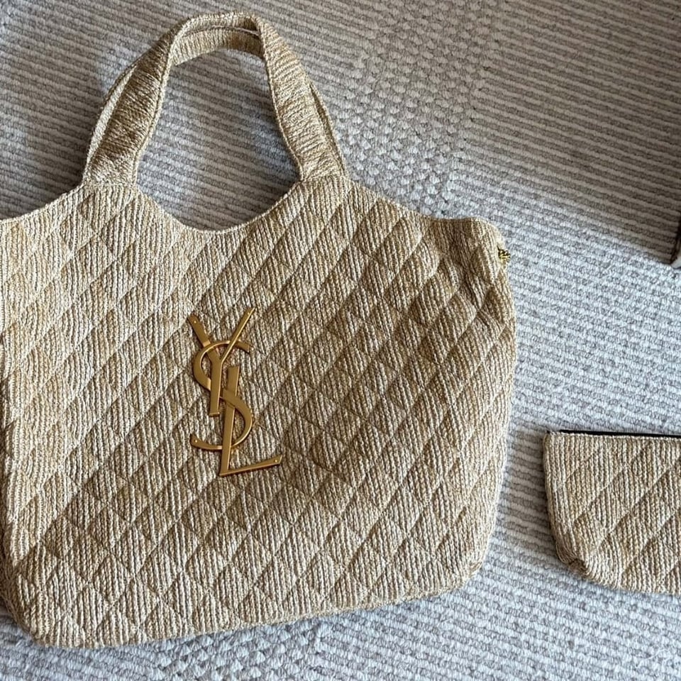 Saint Laurent Raffia Maxi Tote Bag Beige 40Cm view 3