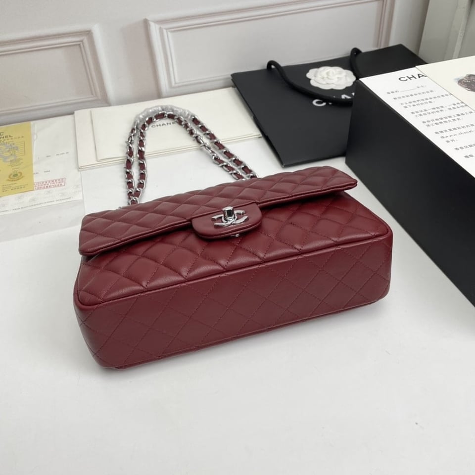 Chanel Classic Double Flap Bag Plum Red 25.5Cm/10in view 7